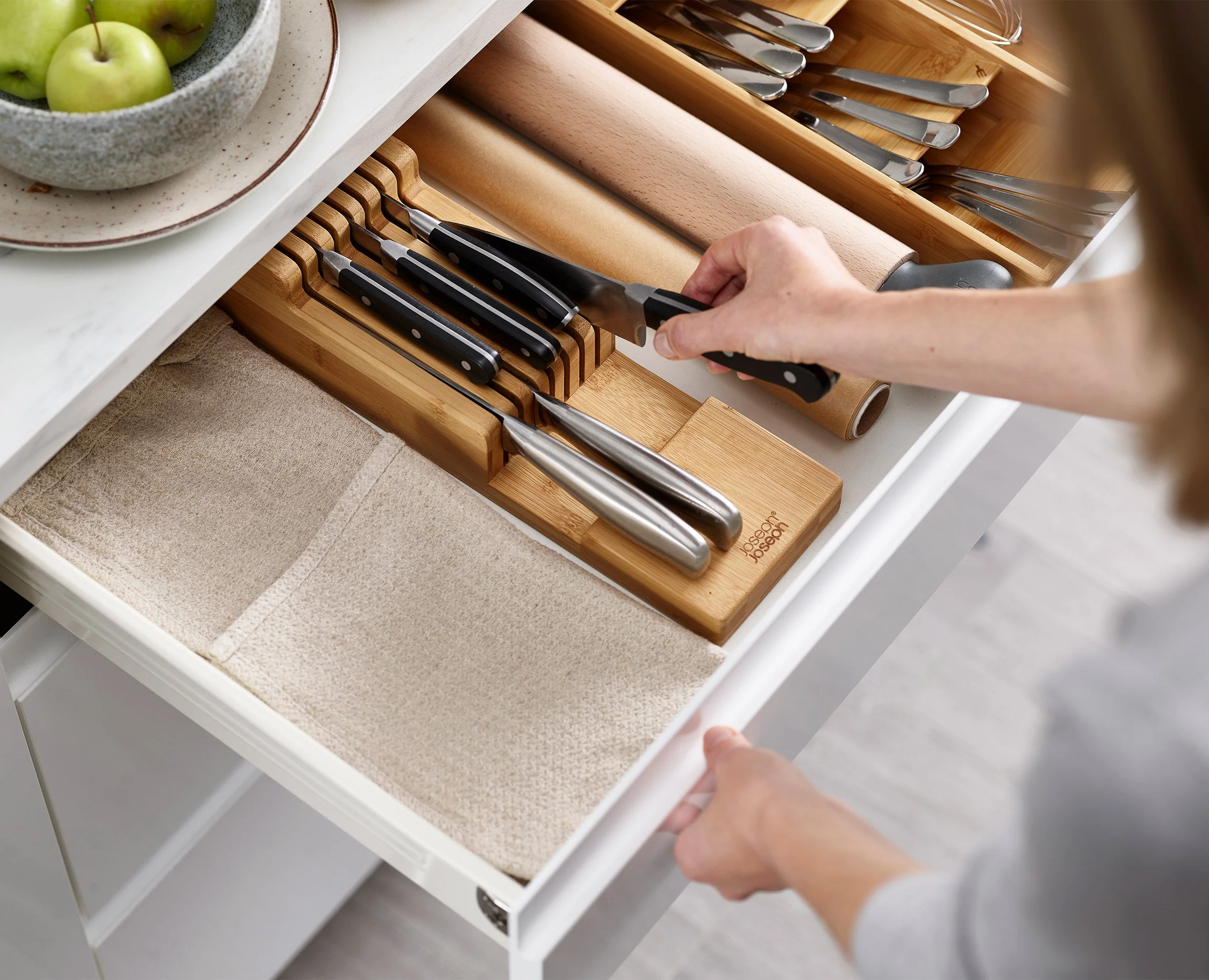 2-piece DrawerStore™ Bamboo Cutlery & Knife Organiser Set - Image 2