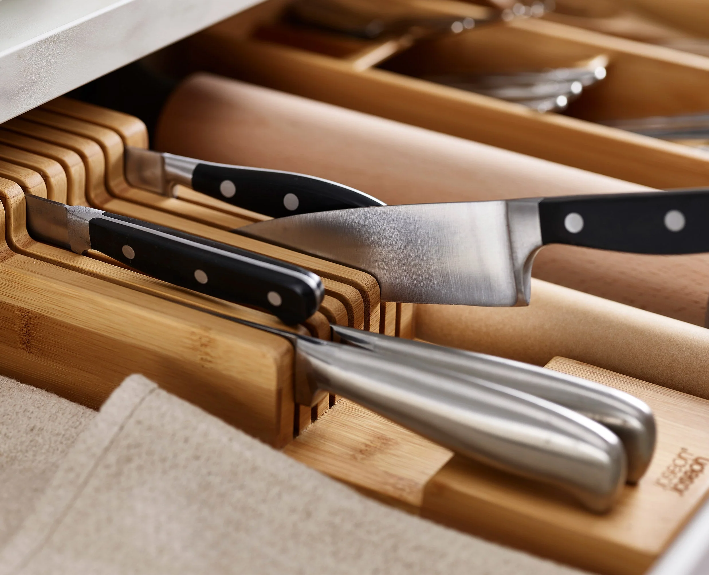 2-piece DrawerStore™ Bamboo Cutlery & Knife Organiser Set - Image 4