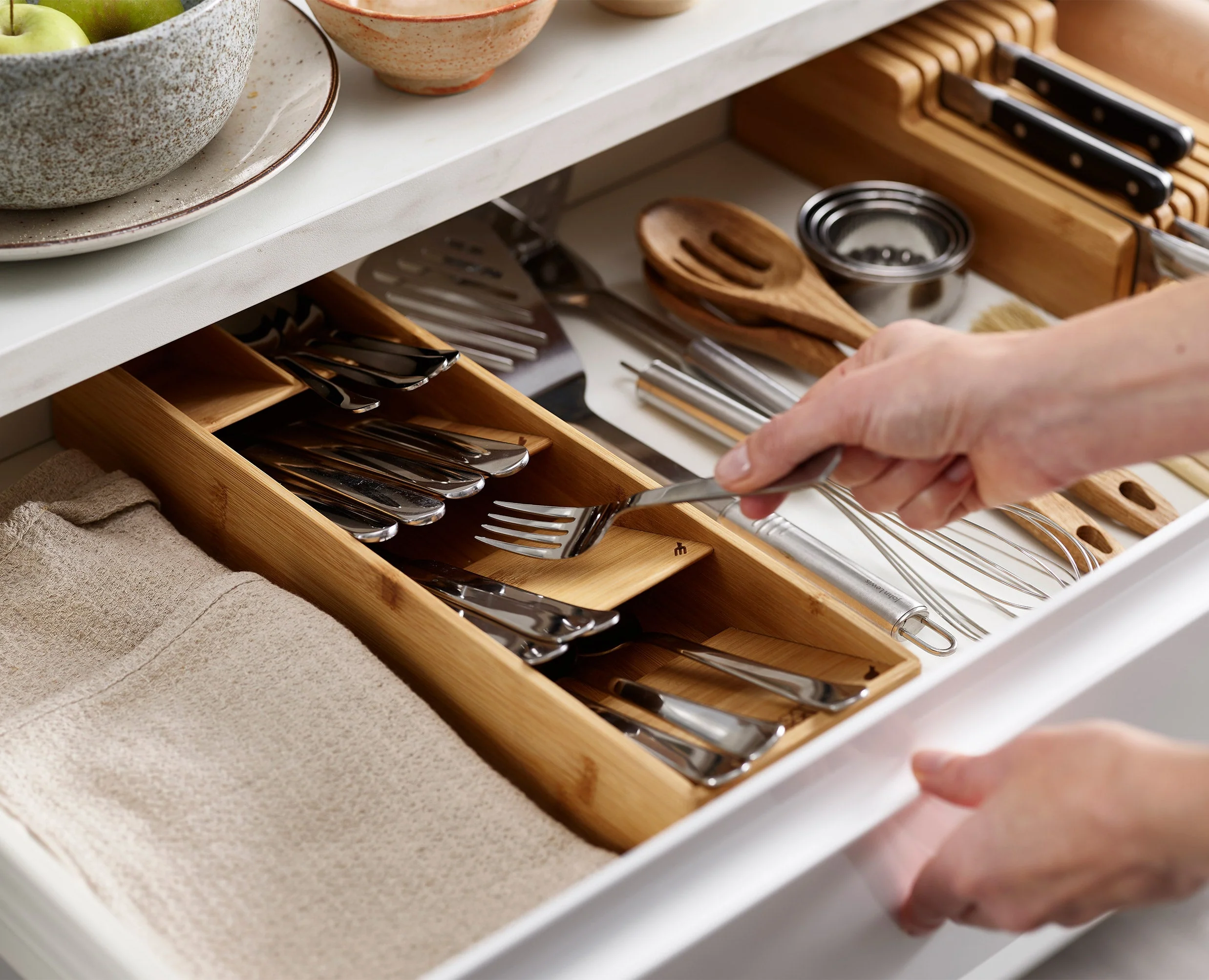 2-piece DrawerStore™ Bamboo Cutlery & Knife Organiser Set - Image 5