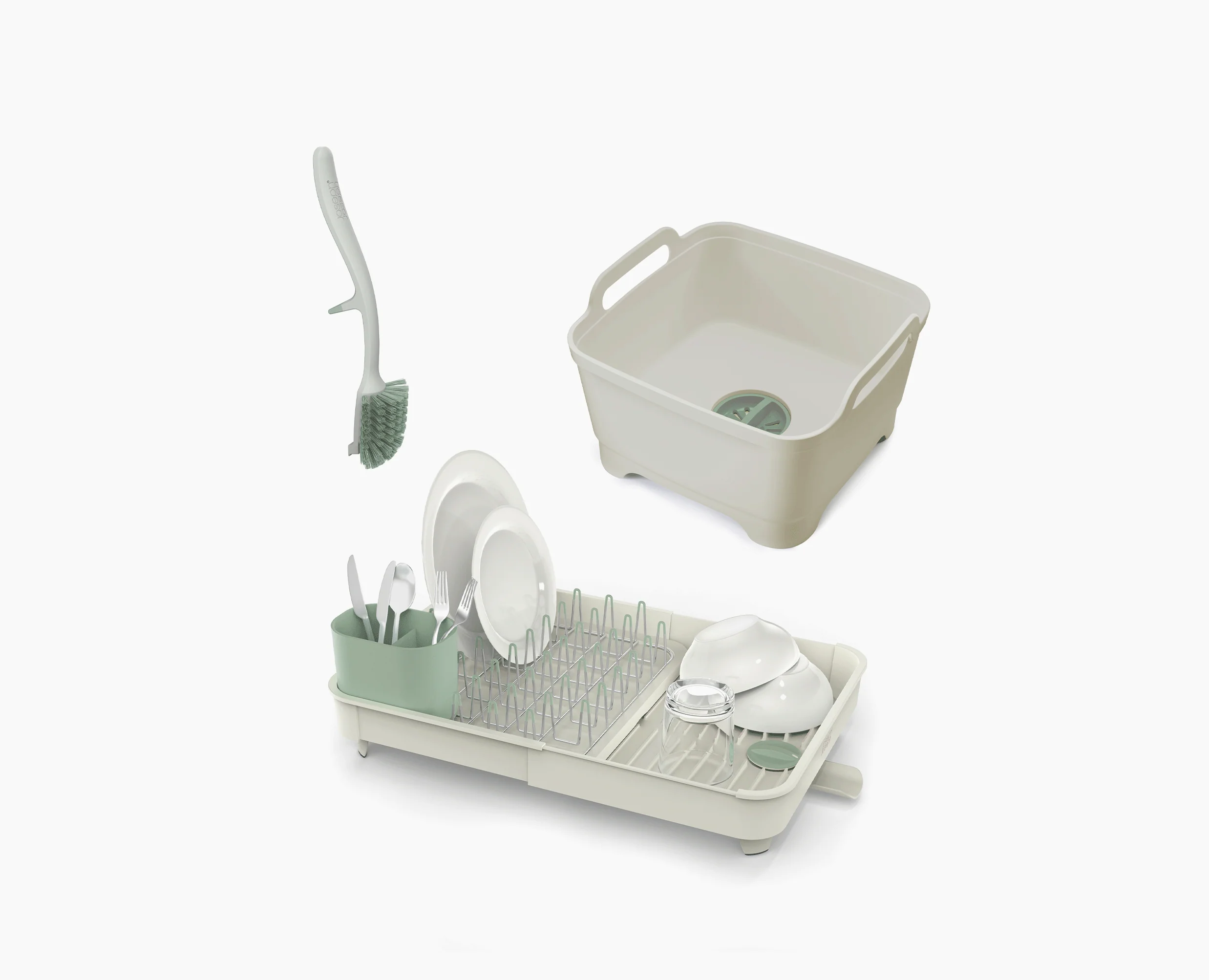 3-piece Stone Green Drainer, Washing-up Bowl & Brush Set - Image 3
