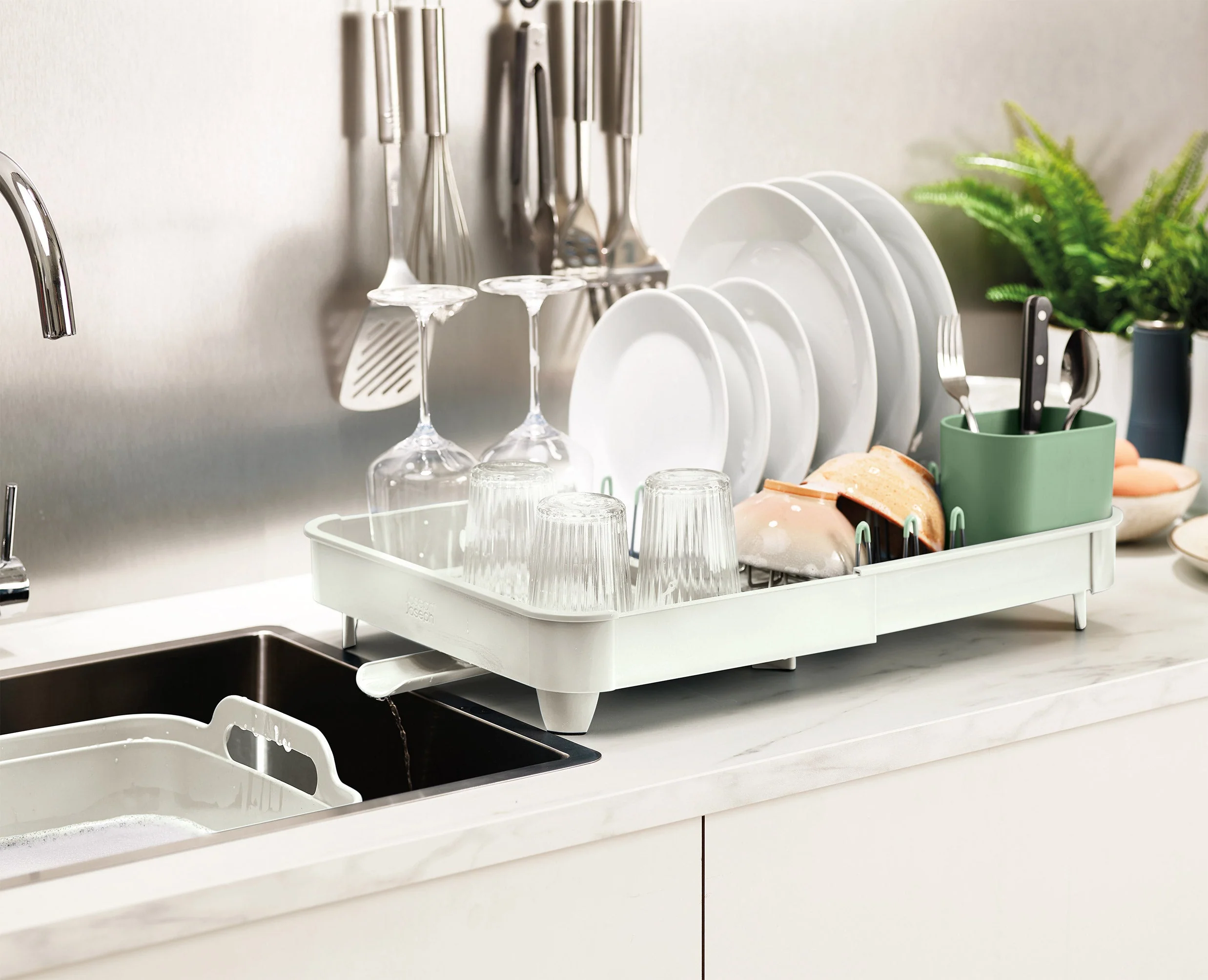 3-piece Stone Green Drainer, Washing-up Bowl & Brush Set - Image 4