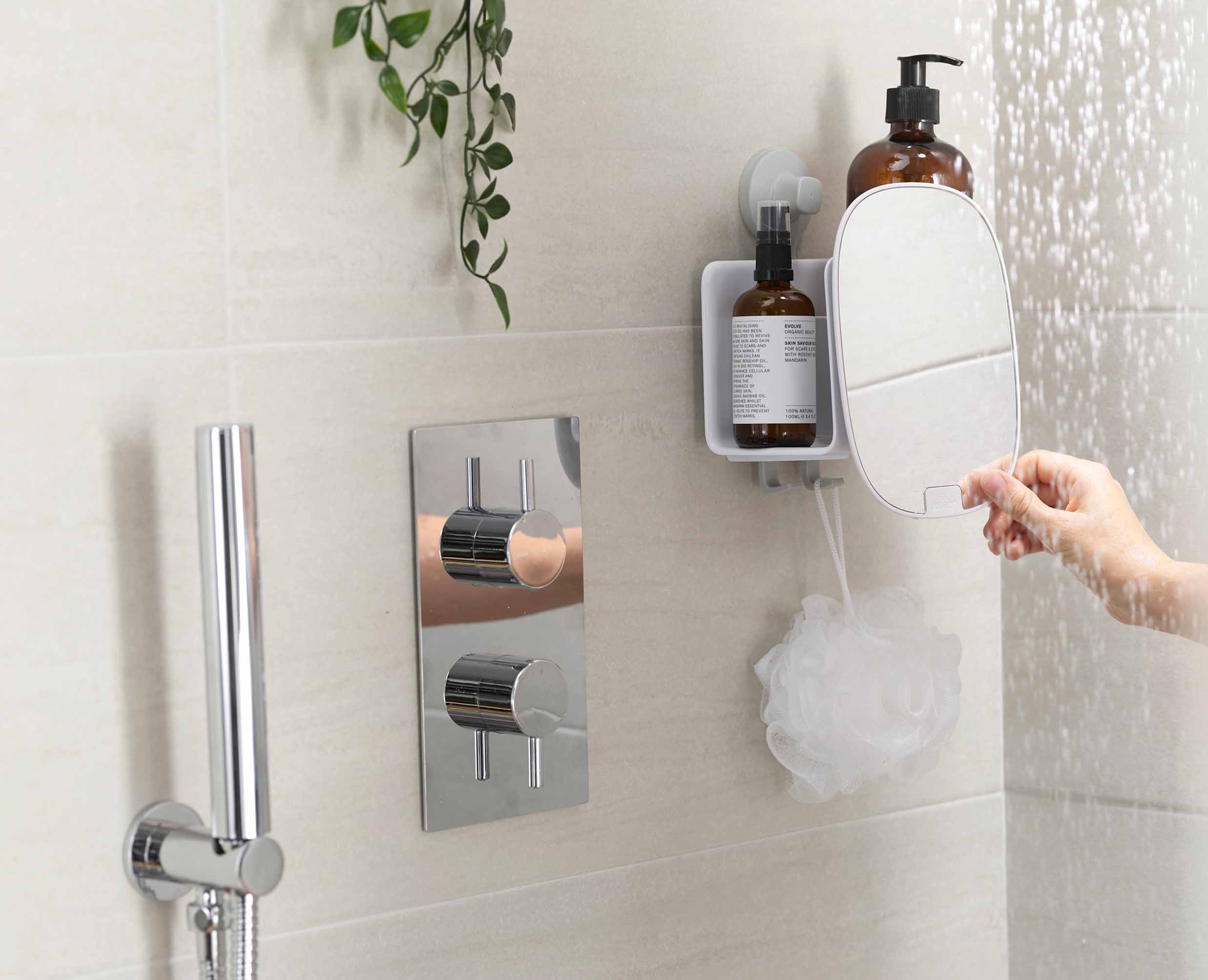 EasyStore™ White Shower Shelf with Adjustable Mirror - Image 2