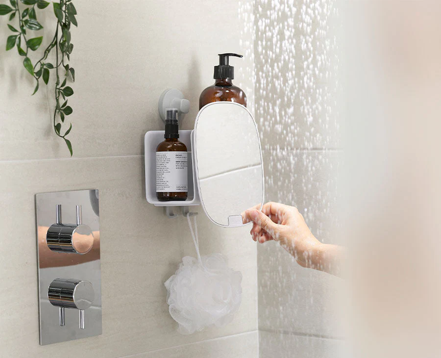 EasyStore™ White Shower Shelf with Adjustable Mirror - Image 3