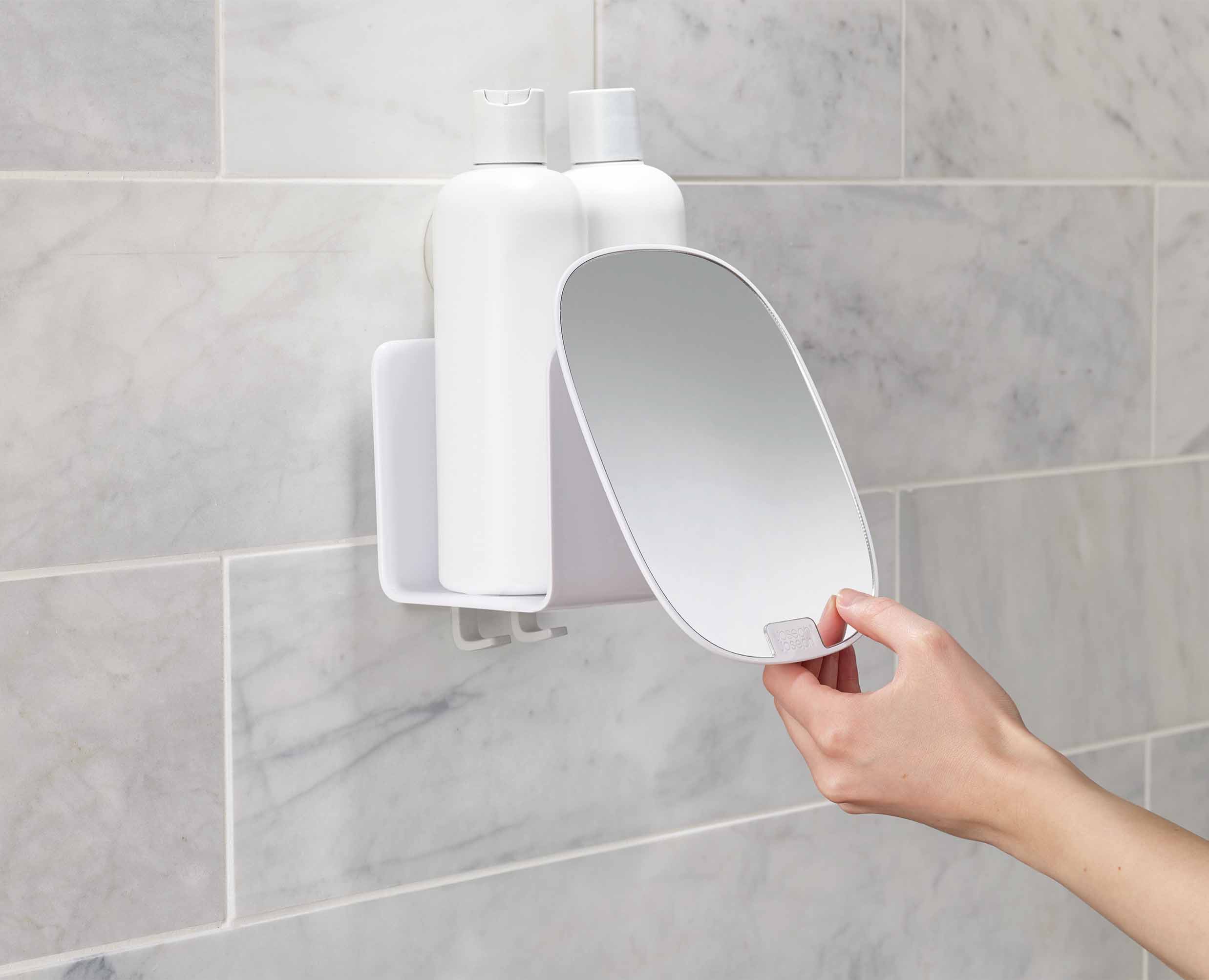 EasyStore™ White Shower Shelf with Adjustable Mirror - Image 4