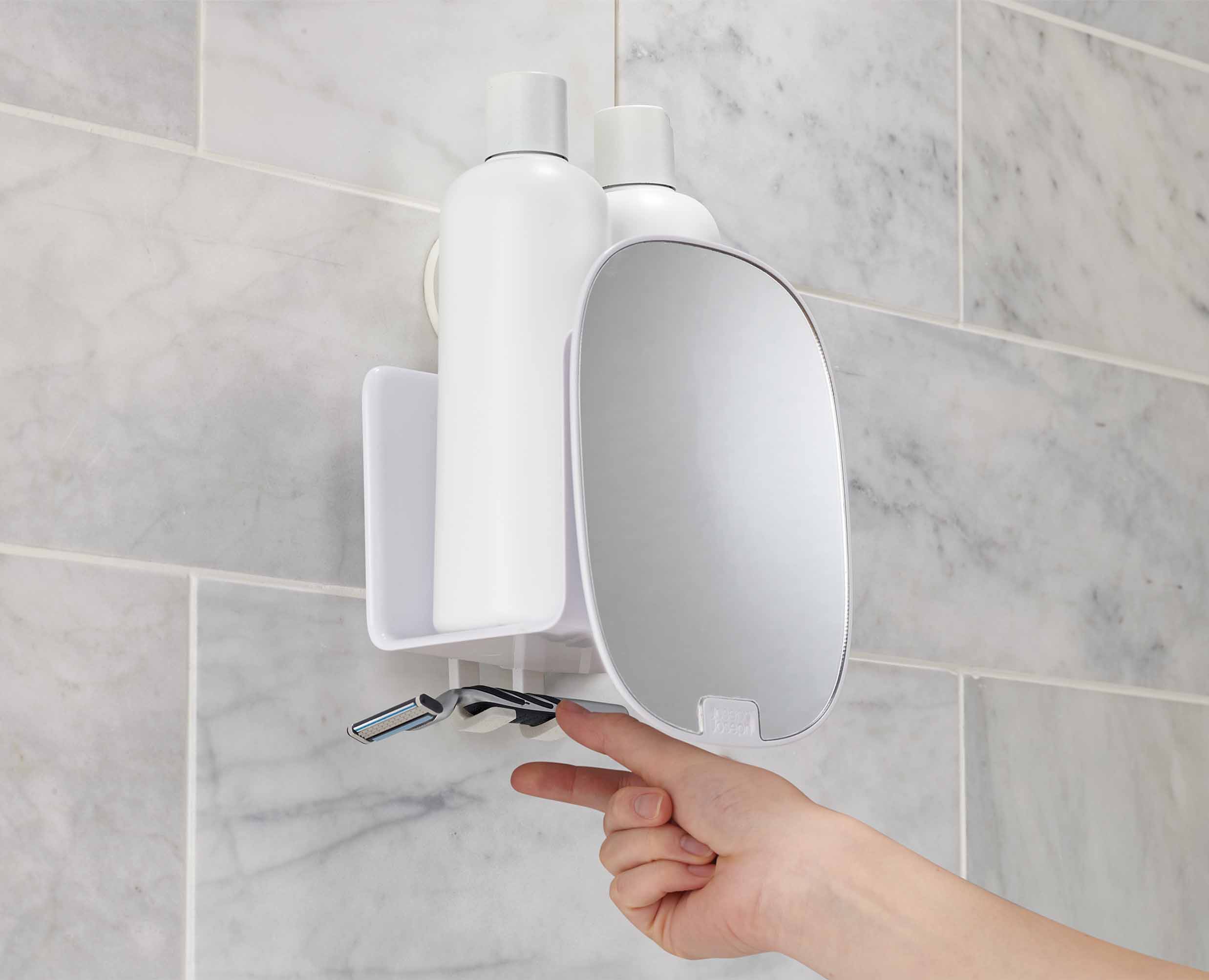 EasyStore™ White Shower Shelf with Adjustable Mirror - Image 5
