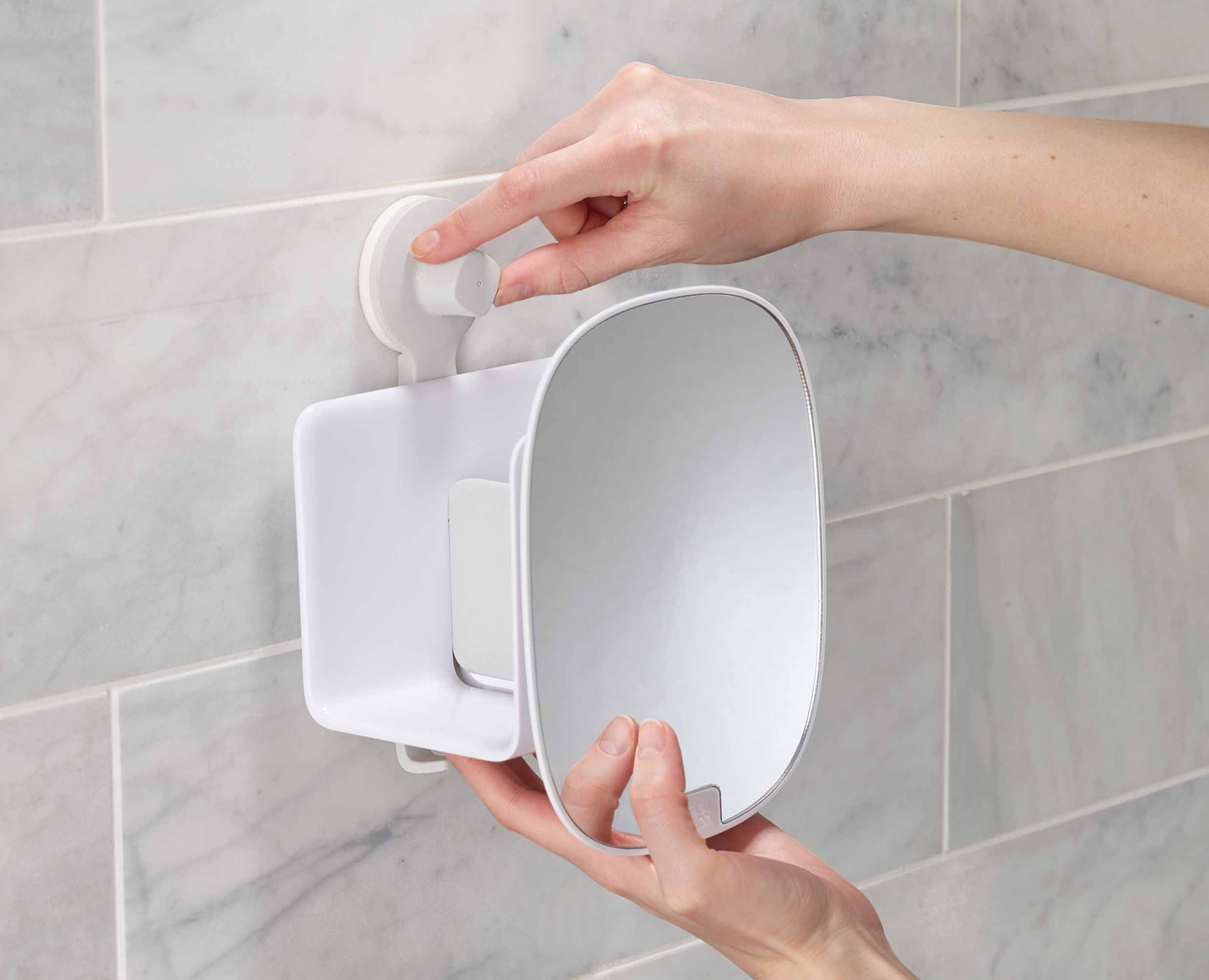 EasyStore™ White Shower Shelf with Adjustable Mirror - Image 6