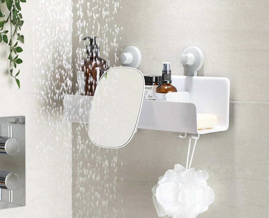 EasyStore™ Large White Shower Shelf with Removable Mirror - Image 2