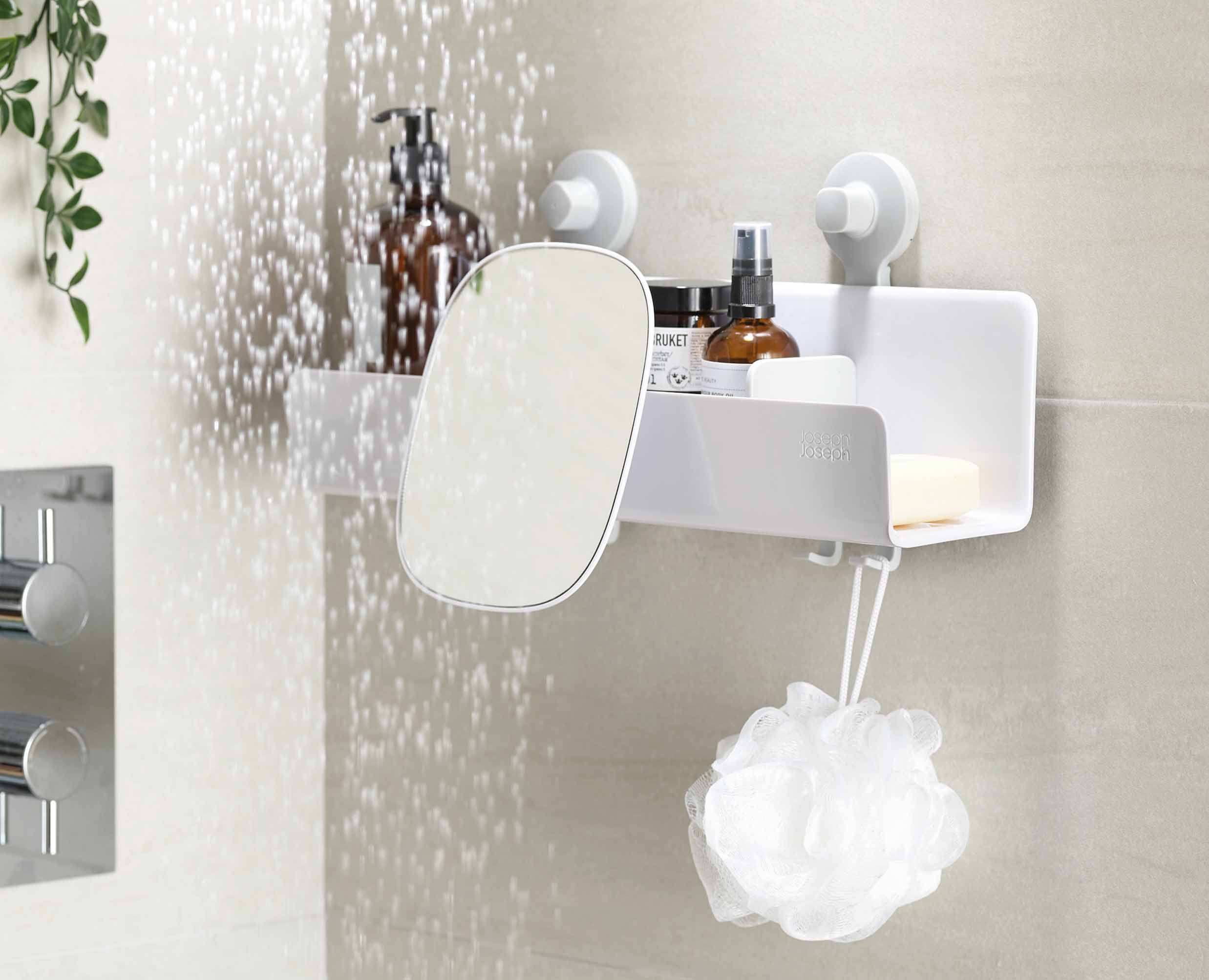 EasyStore™ Large White Shower Shelf with Removable Mirror - Image 3