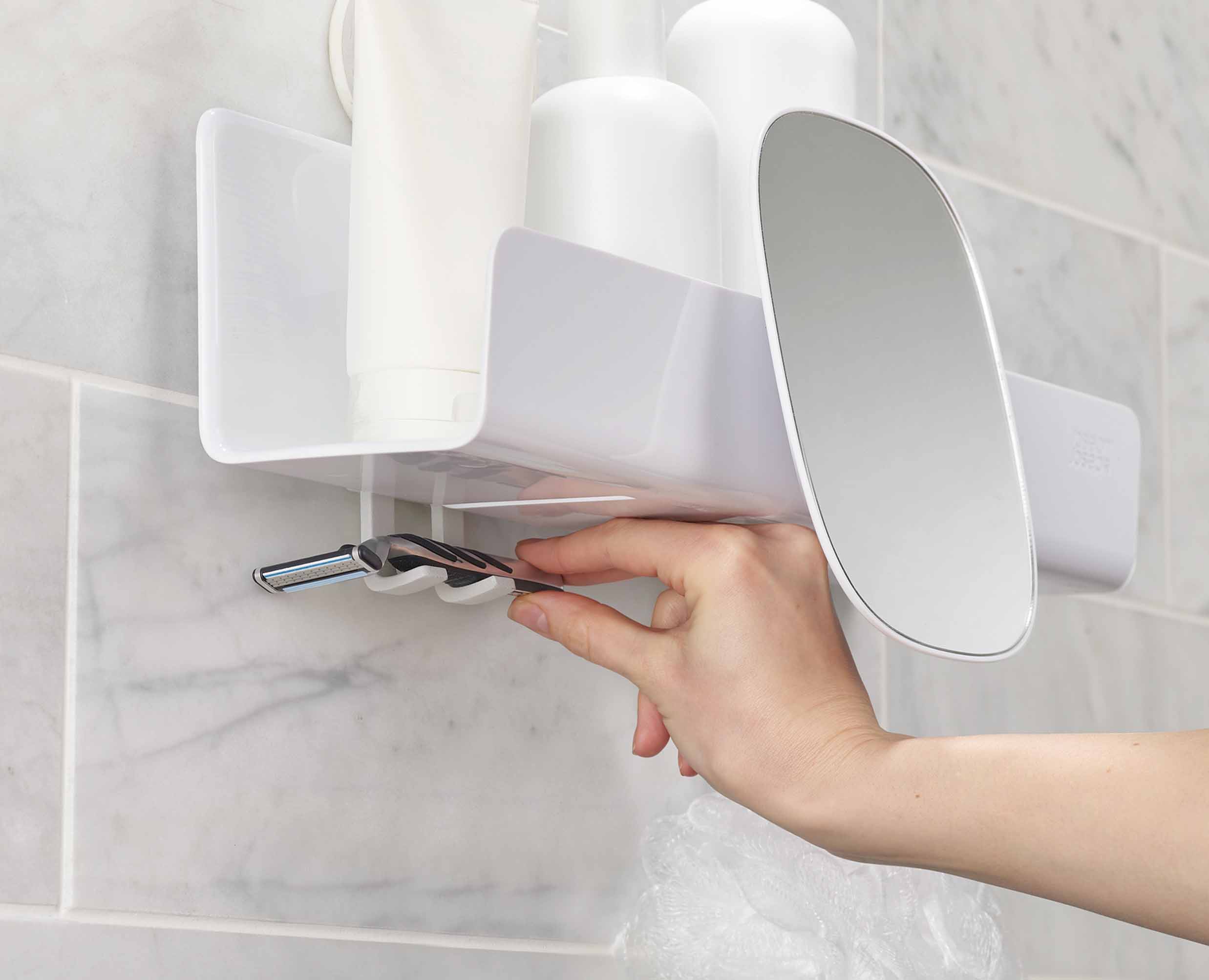 EasyStore™ Large White Shower Shelf with Removable Mirror - Image 7