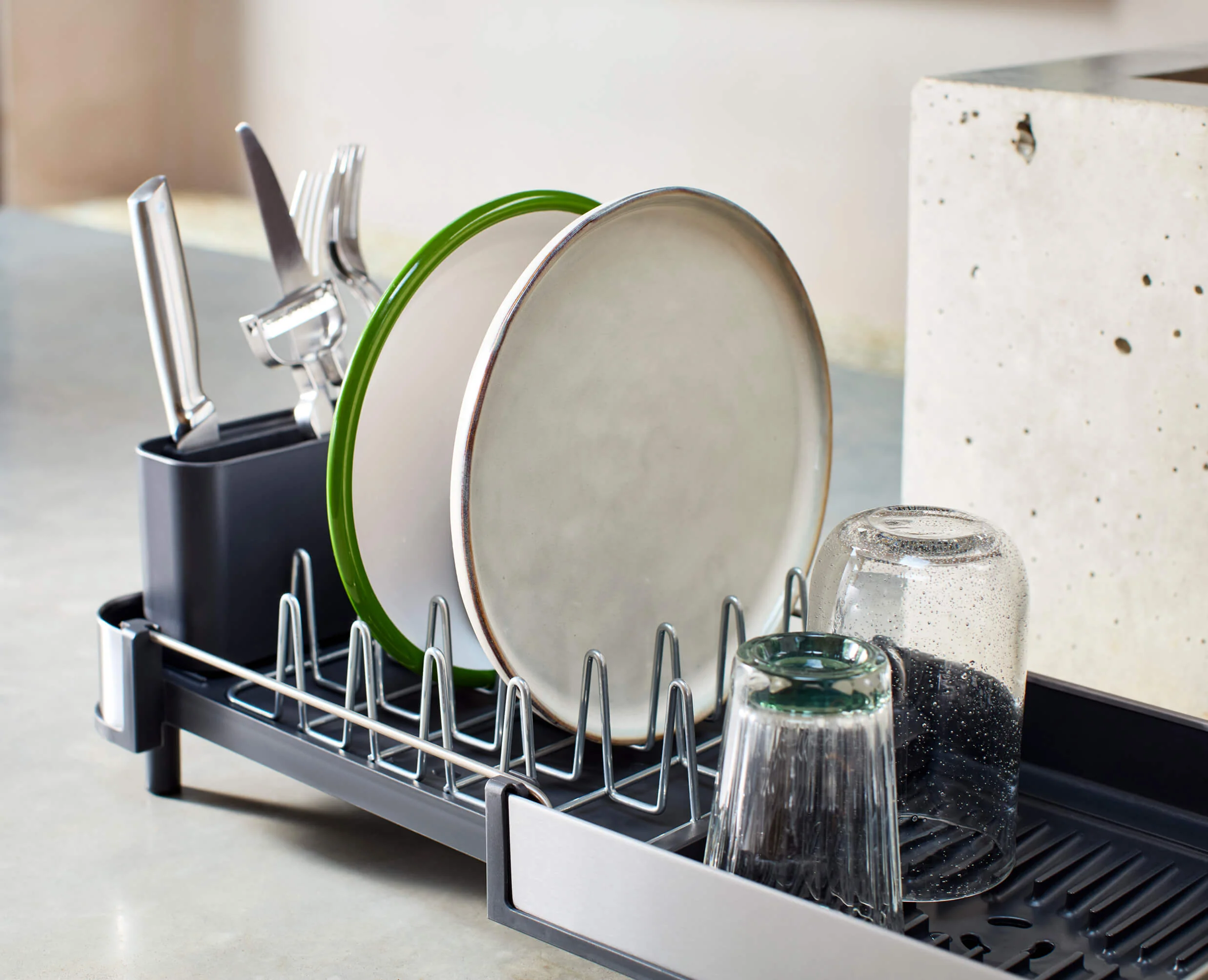 Extend™ Slim Steel Expandable Grey Dish Drainer - Image 2