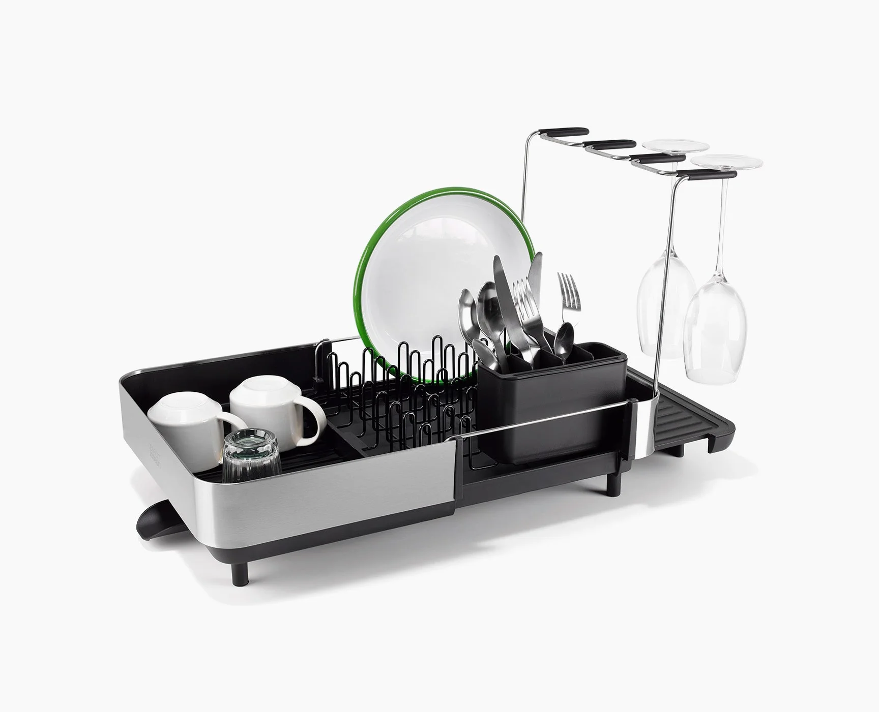 Extend™ Steel Plus Expandable Black Dish Drainer with Wine Glass Rack
