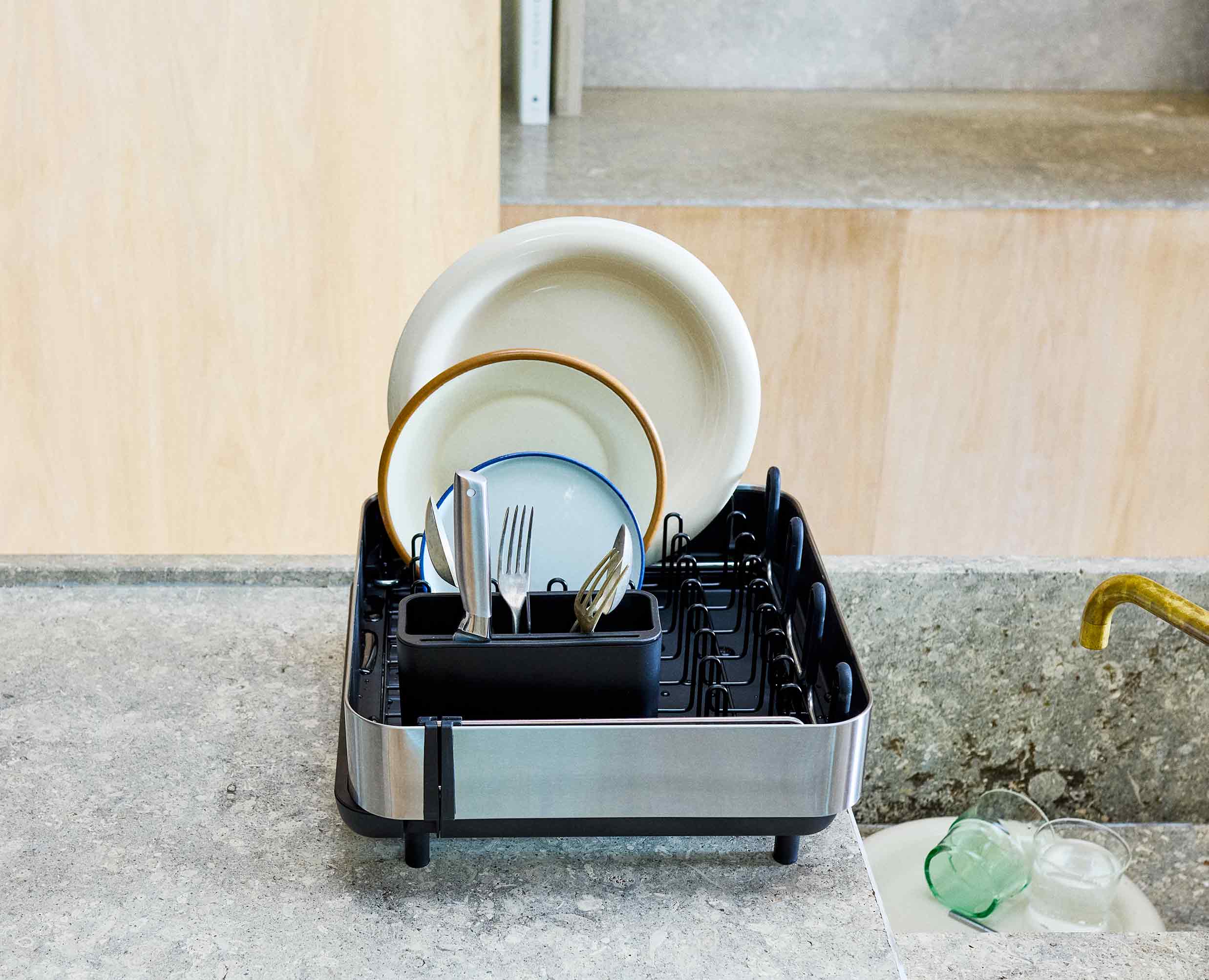 Extend™ Steel Plus Expandable Black Dish Drainer with Wine Glass Rack - Image 4