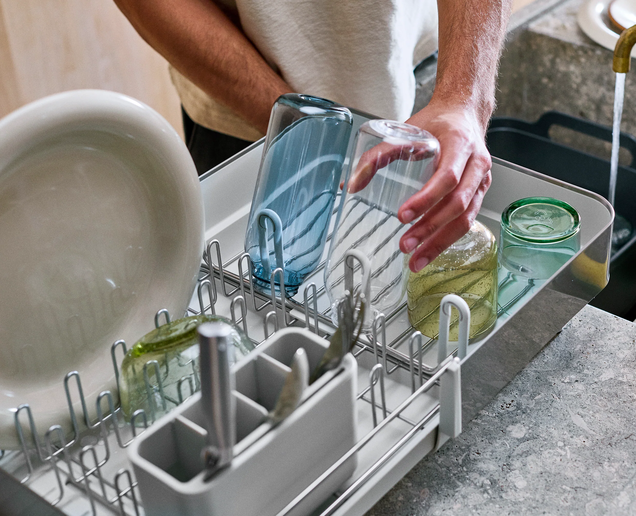 Extend™ Steel Plus Expandable Stone Dish Drainer with Wine Glass Rack - Image 5