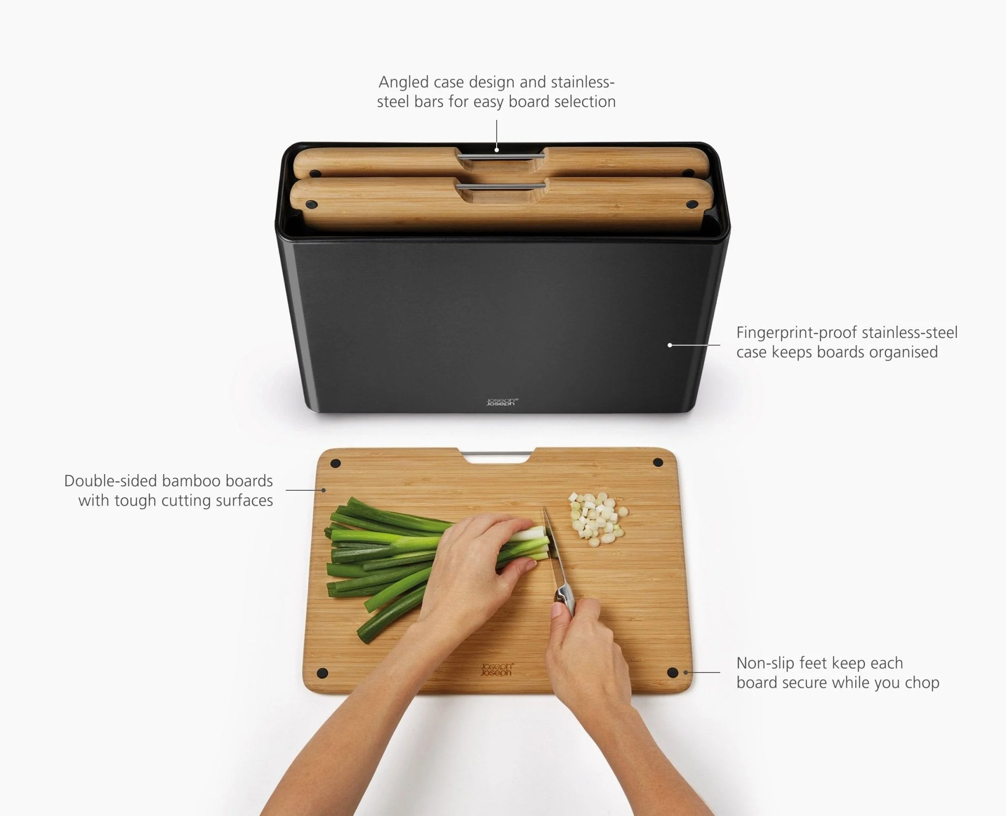 Folio™ Steel 3-Piece Bamboo Chopping Board Set With Black Stainless-Steel Case - Image 6