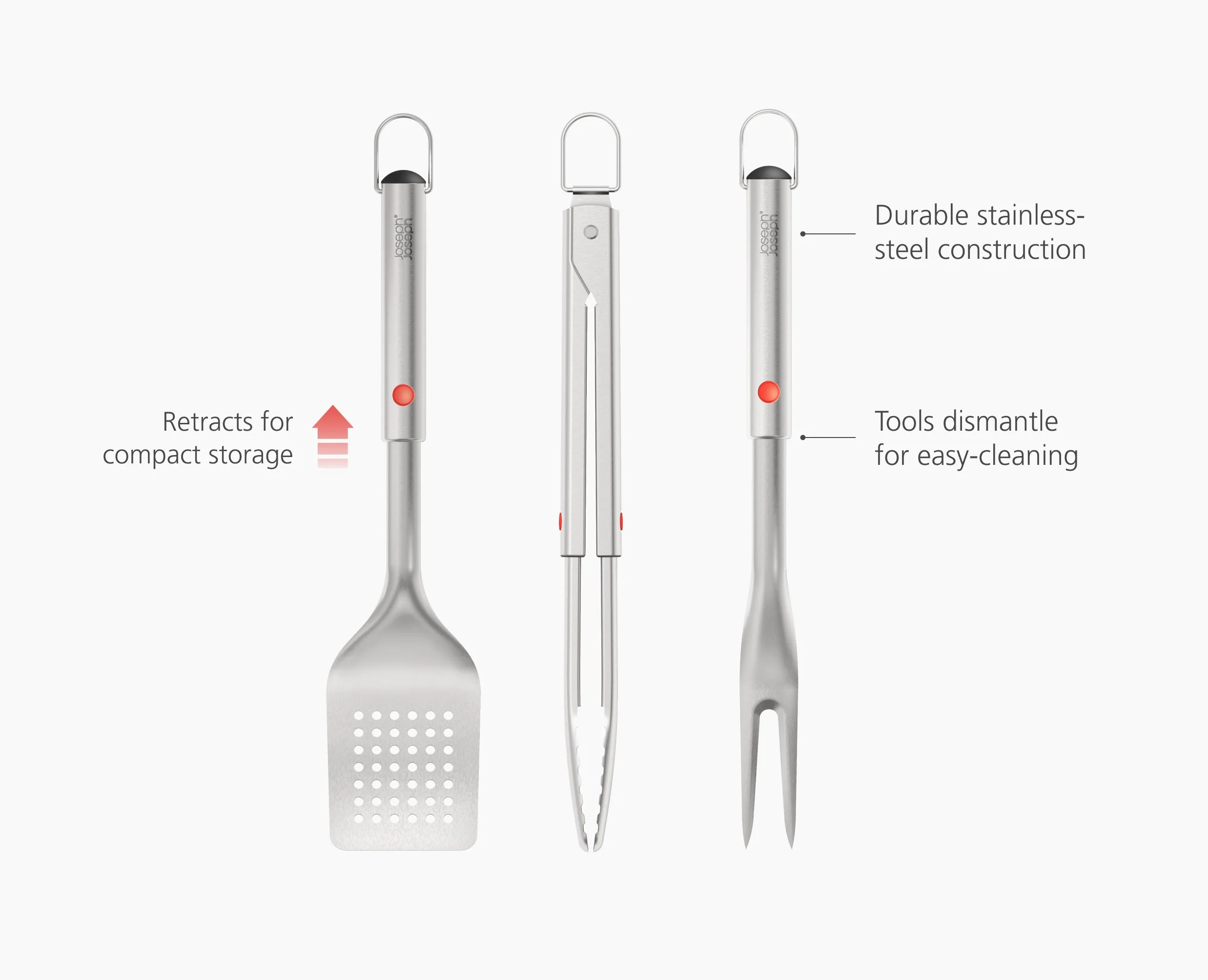 GrillOut™ 3-Piece Stainless-Steel BBQ Turner, Tongs & Fork Set - Image 6