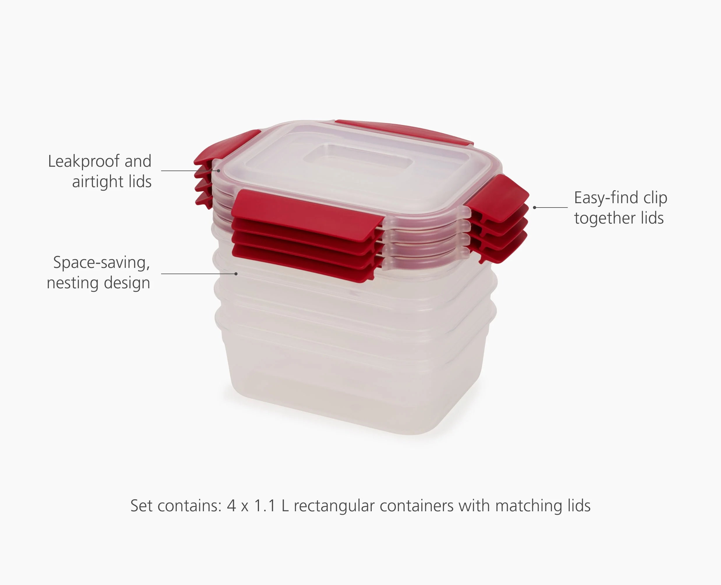 Nest Lock 4-Piece Red 1.1L Food Container Set - Image 6