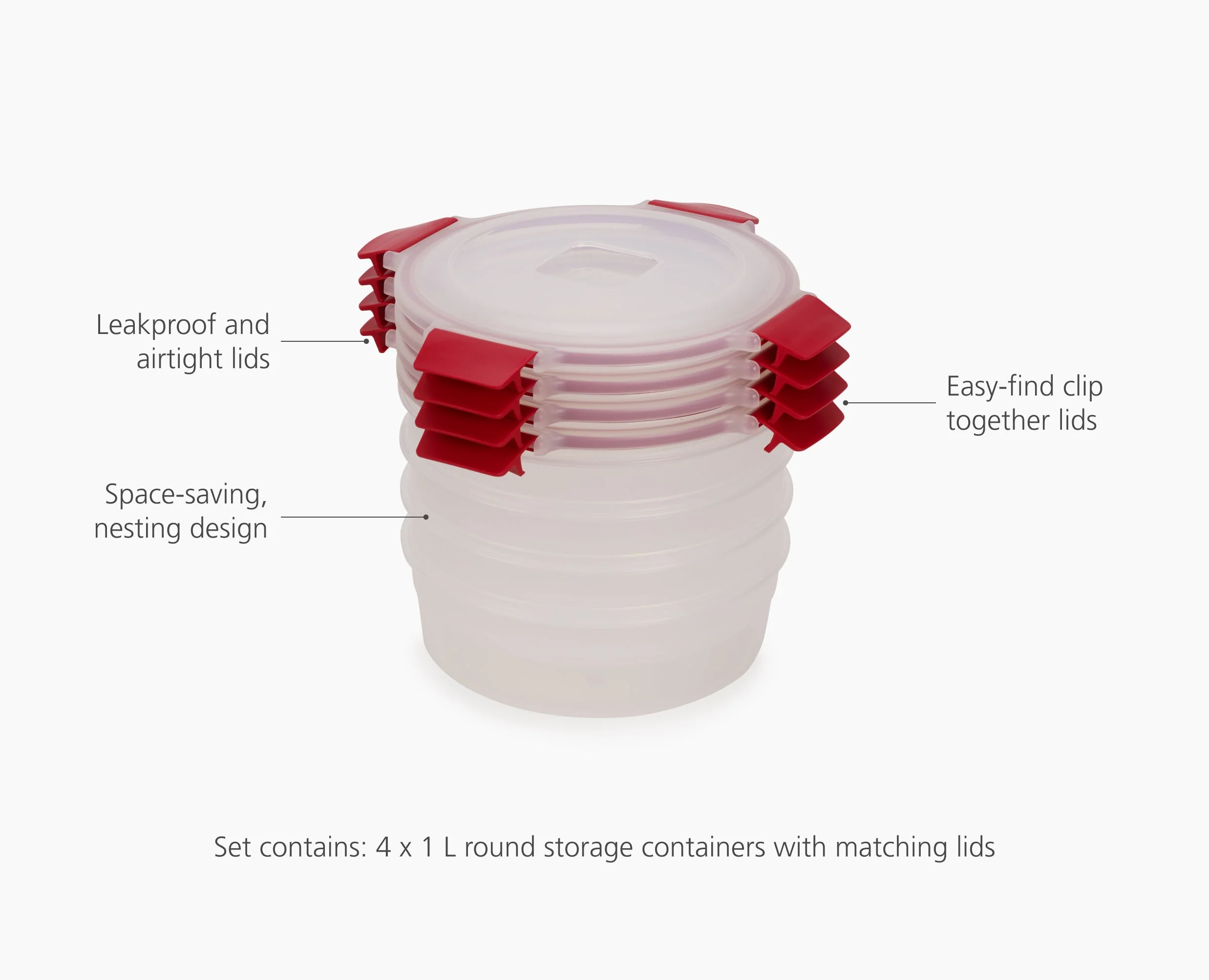 Nest Lock 4-Piece Red 1L Round Food Container Set - Image 6