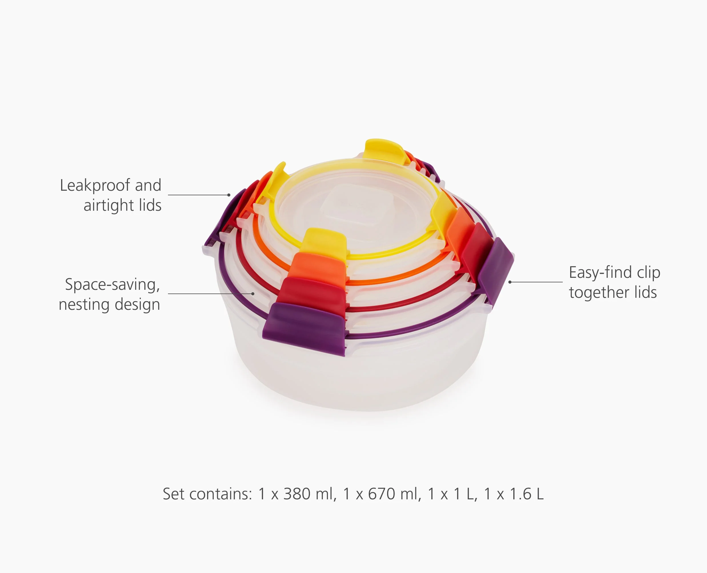 Nest Lock 4-Piece Multicolour Round Food Container Set - Image 6