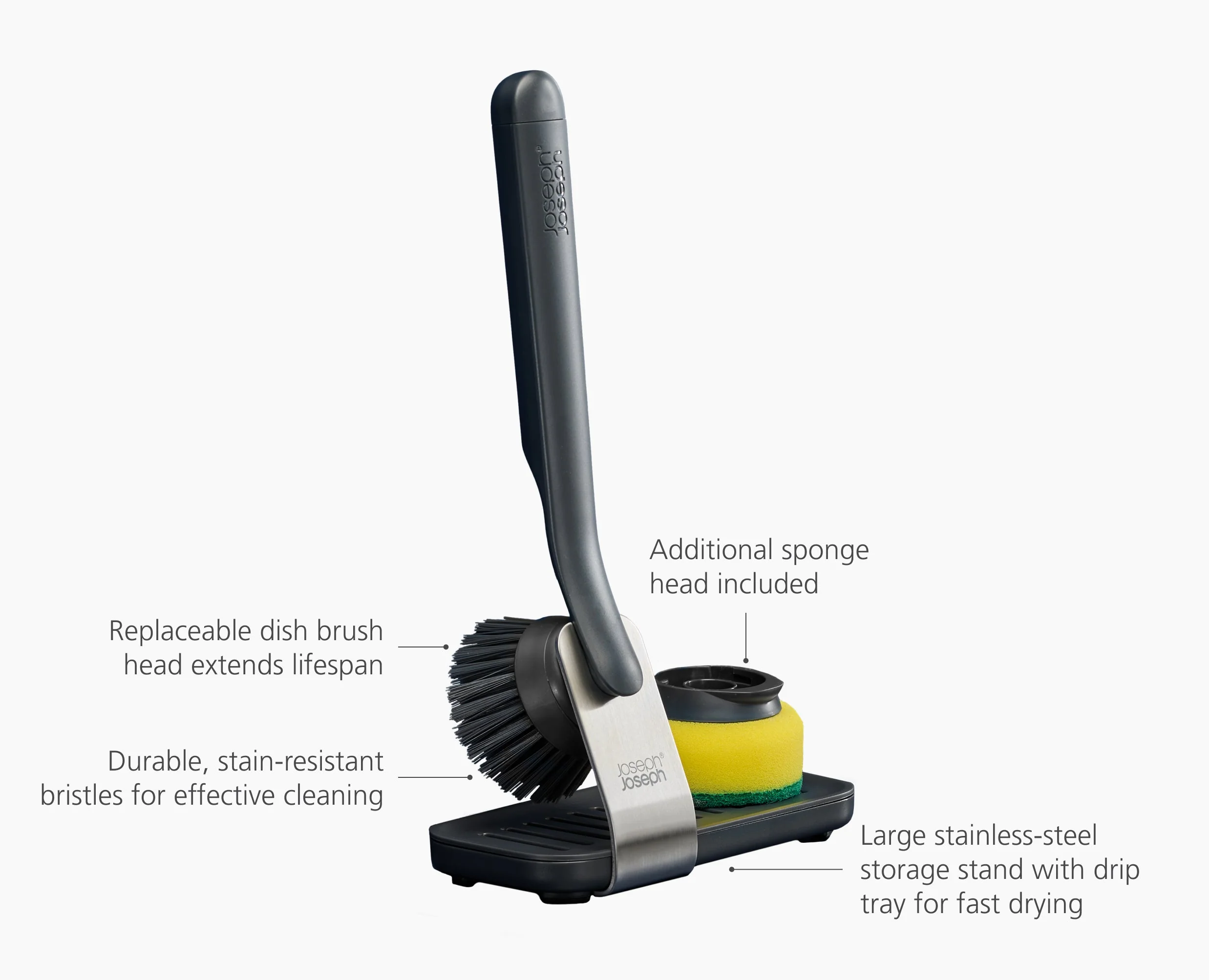 SinkTech™ Washing Up Brush & Sponge Set with Steel Stand - Image 6