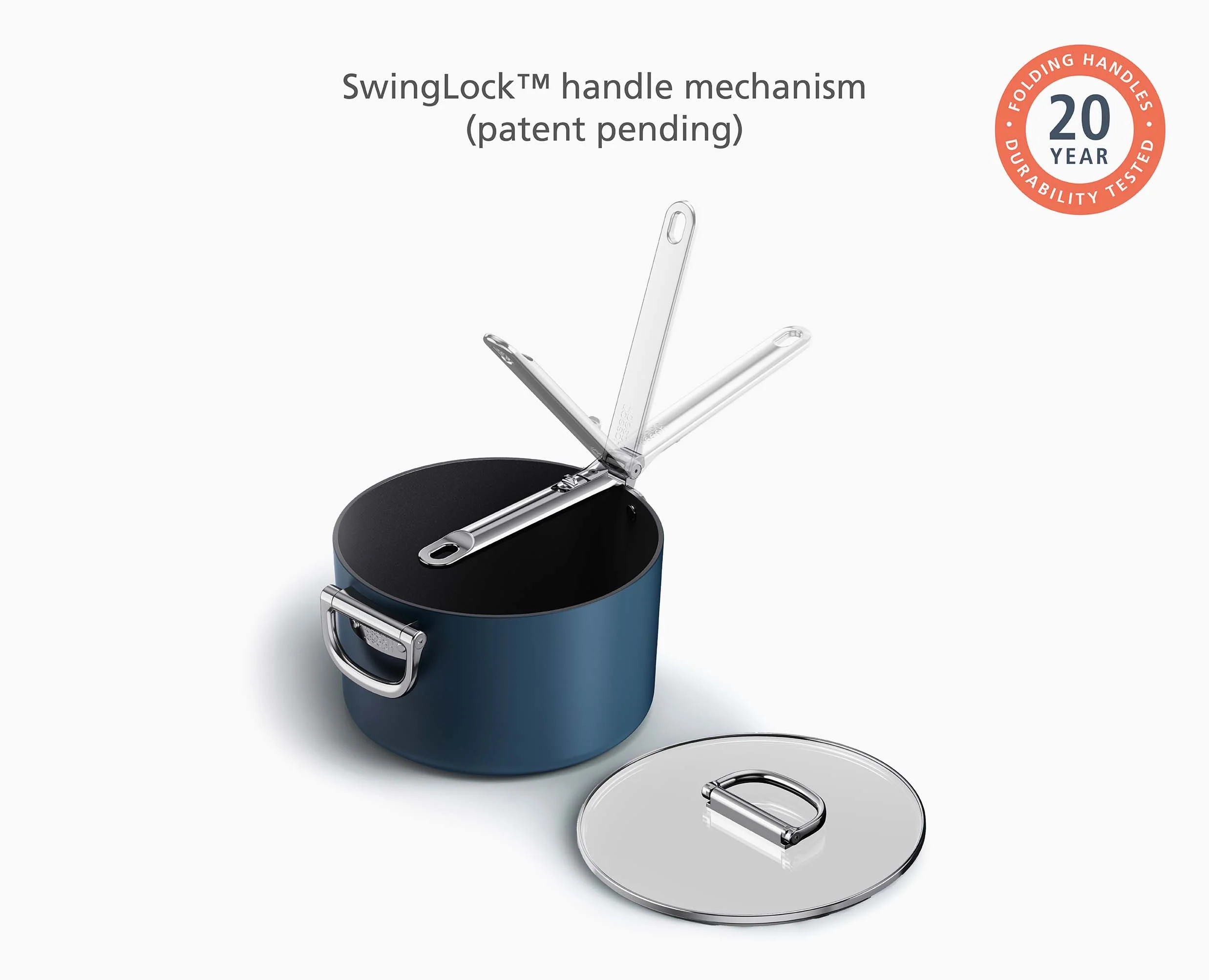 Space Folding Handle Ceramic Non-stick 23cm Blue Saucepan & Lid - Image 5