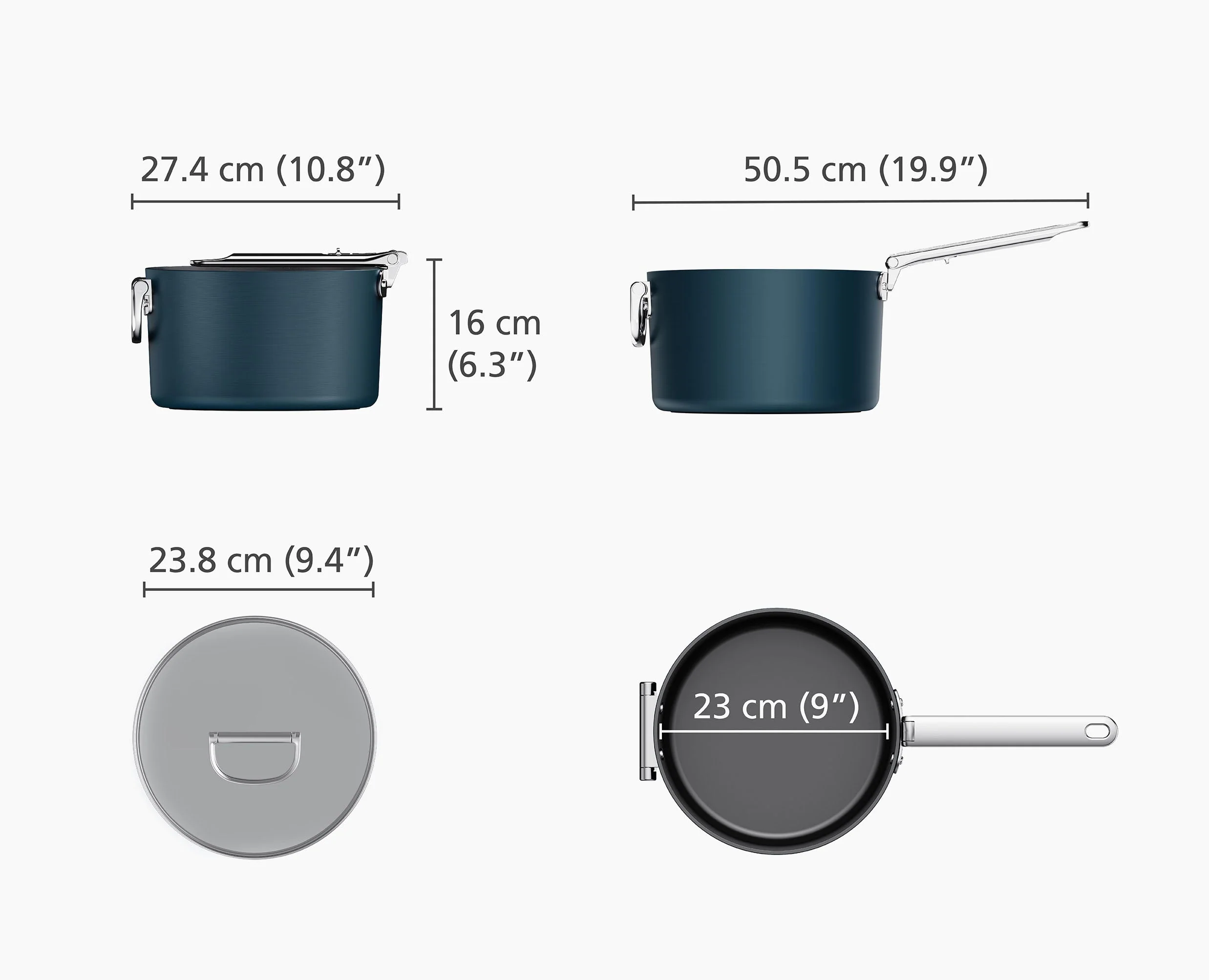 Space Folding Handle Ceramic Non-stick 23cm Blue Saucepan & Lid - Image 6