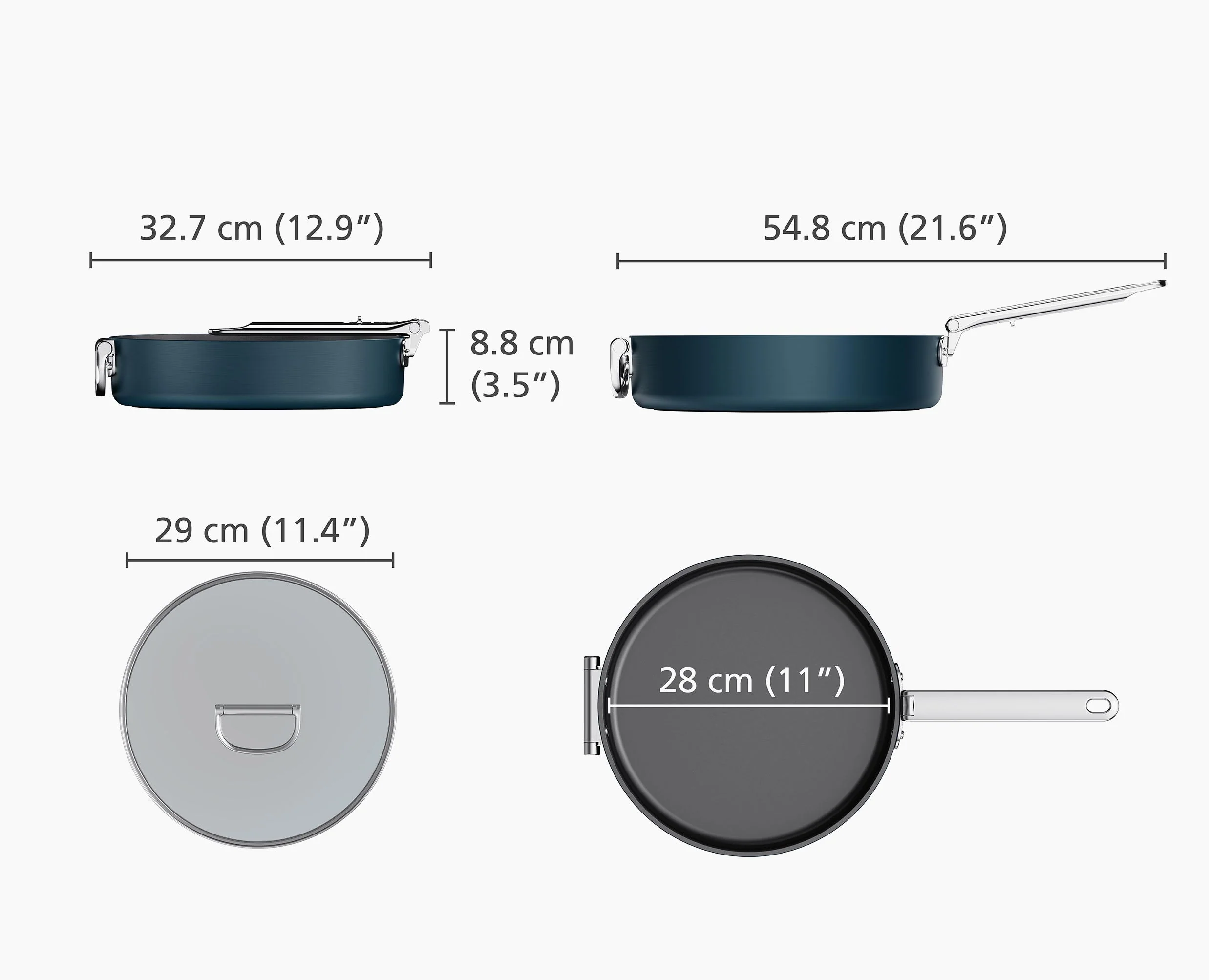 Space Folding Handle Ceramic Non-stick 28cm Blue Saute Pan & Lid - Image 6
