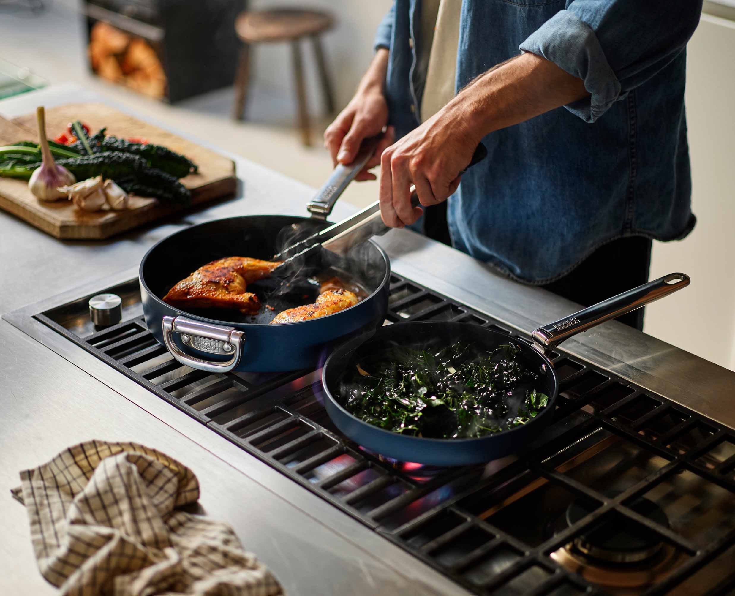 Space Folding Handle Ceramic Non-stick 30cm Blue Frying Pan - Image 3
