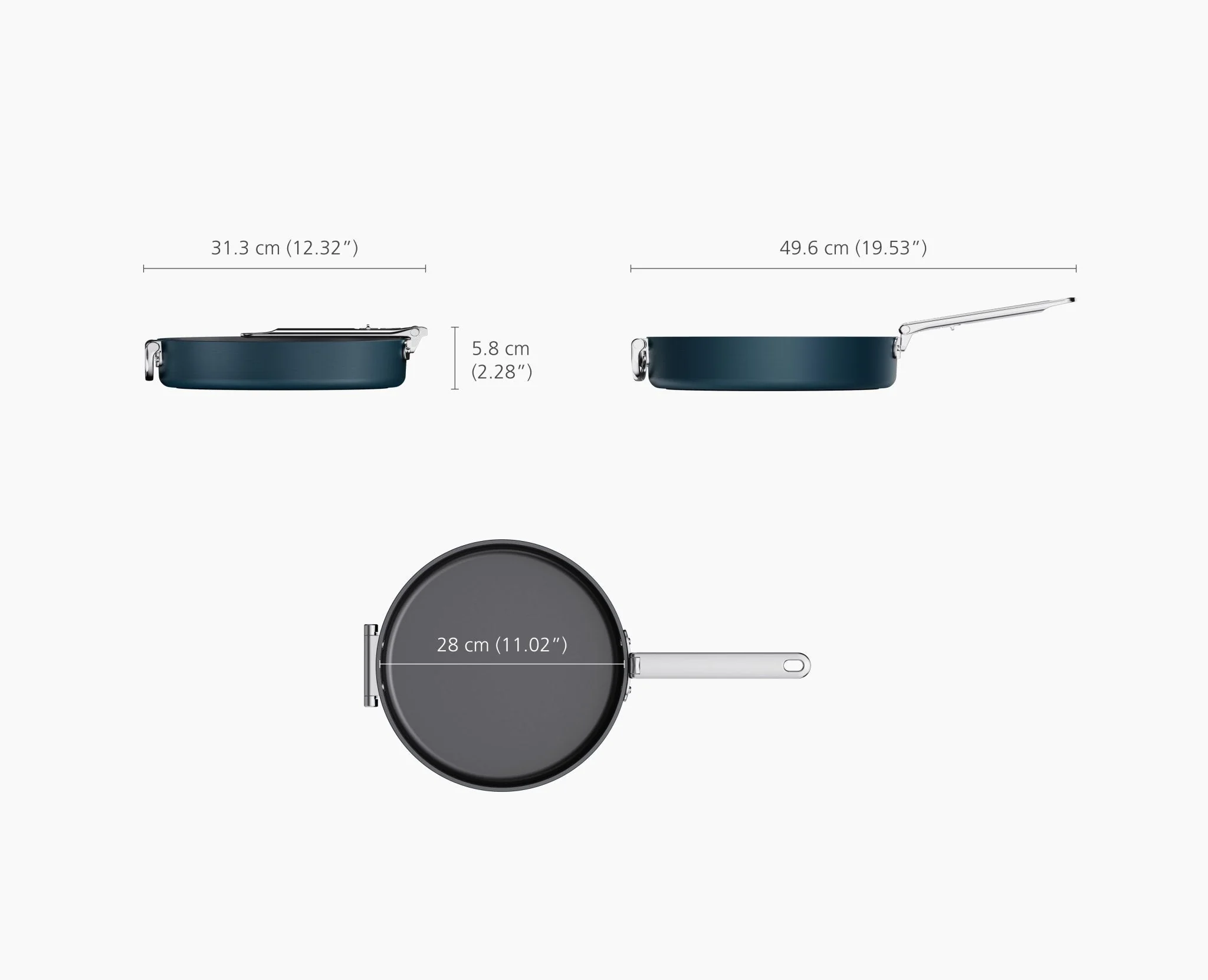 Space Folding Handle Non-Stick 28cm Blue Shallow Frying Pan - Image 6