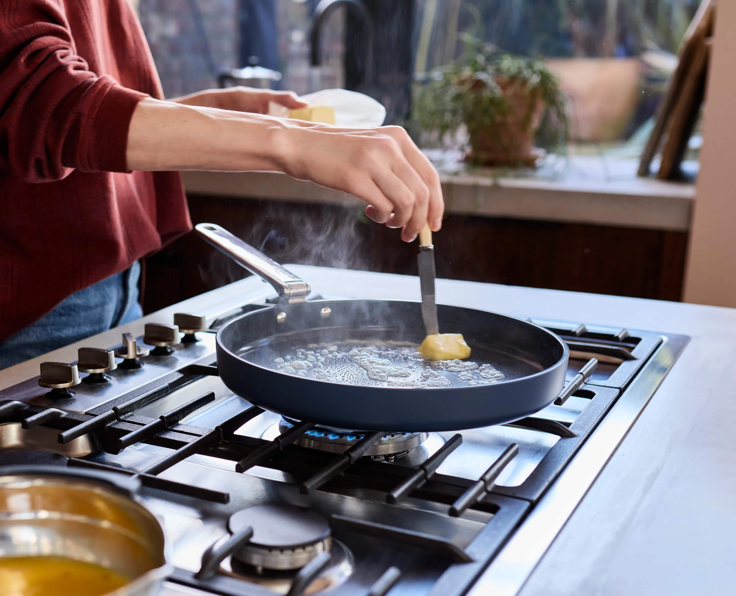 Space Folding Handle Non-Stick 30cm Blue Shallow Frying Pan - Image 4