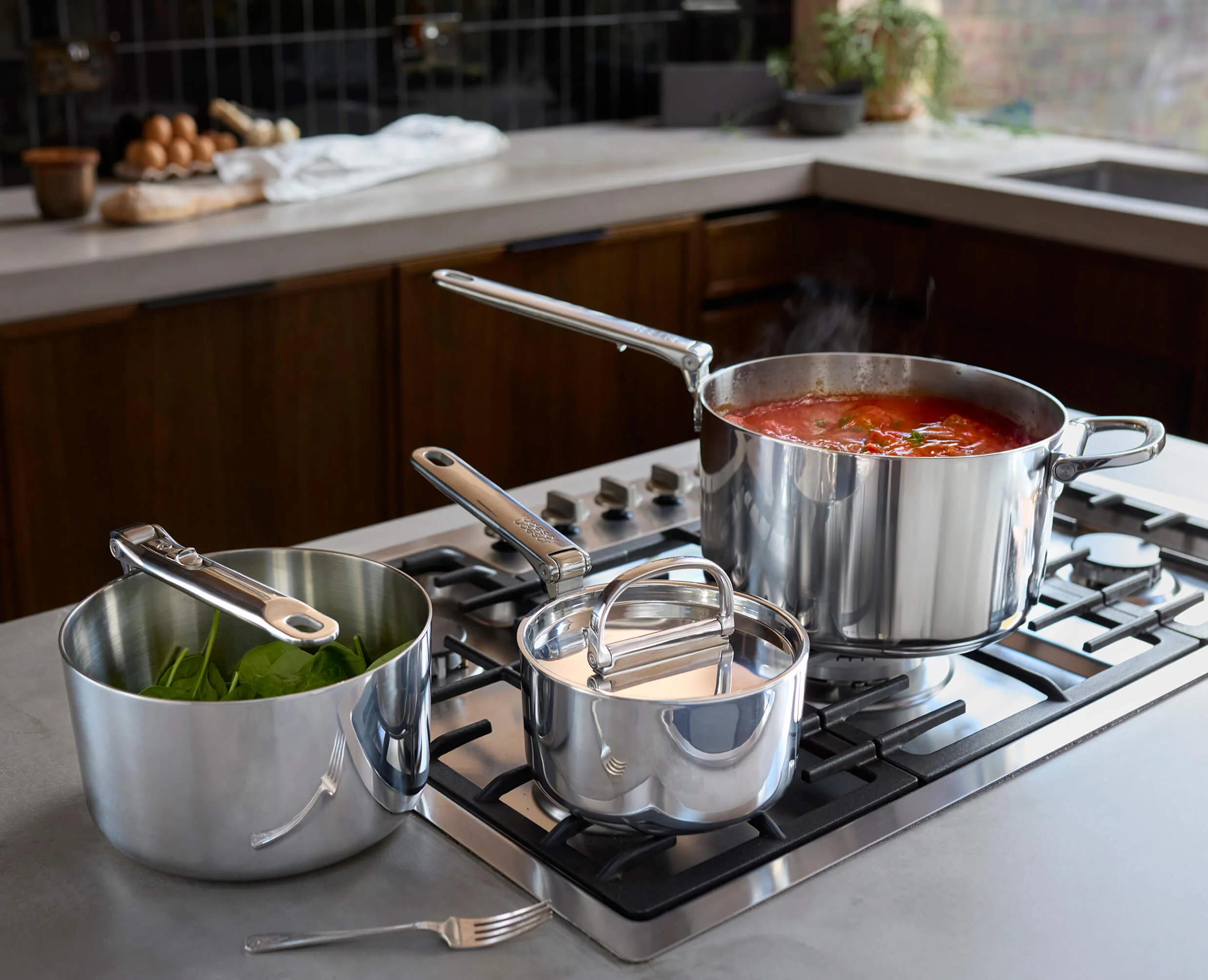 Space Steel Folding Handle 3-Piece Saucepan Set - Image 2