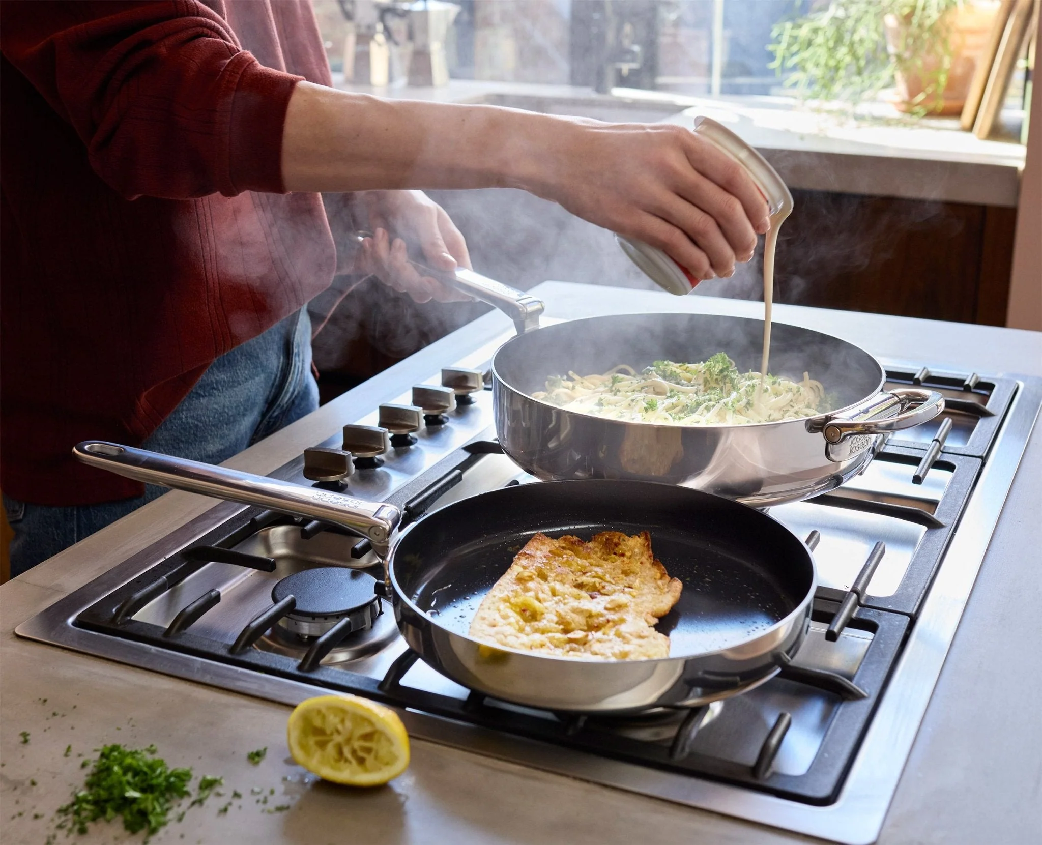 Space Steel Folding Handle Non-Stick 2-piece Frying Pan Set - Image 3